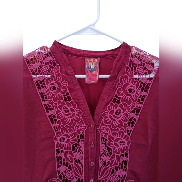 Johnny Was Long Sleeve Embroidered Eyelet Tunic Top Pink Size Medium - Picture 5 of 6